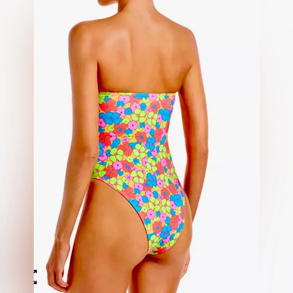 Frankies Bikinis Stella Printed One Piece Swimsuit Neon Floral Size XS NWOT